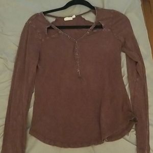 Distressed long sleeve cut out v neck